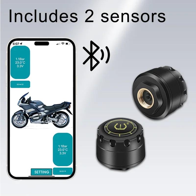 Motorcycle Car TPMS Tire Pressure Alarm Monitor Bluetooth 5.0 Apple IOS Android System Temperature Warning Sensors Tire Gauge