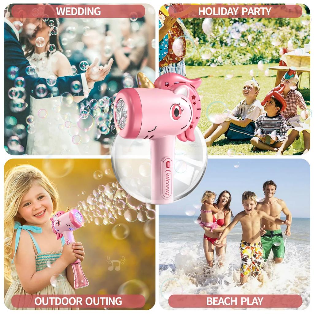 Automatic Bubble Maker Blower Toys with Light For Summer Outdoor Party Gift Bubble Machine Wand for Toddler Unicorn Magic Stick