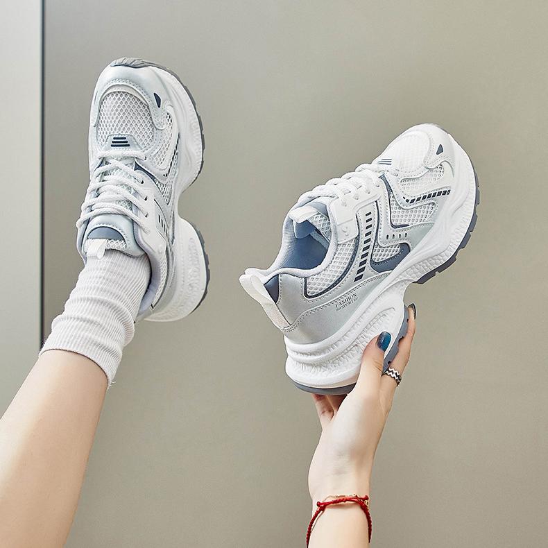 Повседневные женские кроссовки. Массивные теннисные туфли. Легкая сетчатая обувь из искусственной кожи. Дышащая нескользящая прогулочная обувь на шнуровке. Женские тренировочные кроссовки для бега.
