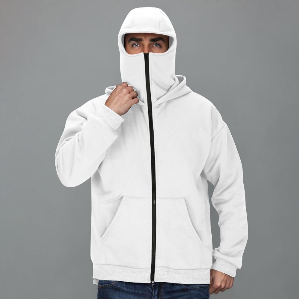 Streetwear Fleece Hoodies for Men with Mask 2025 Thermal Winter Double Hat Hooded Sweatshirt Outdoor Sports Jacket