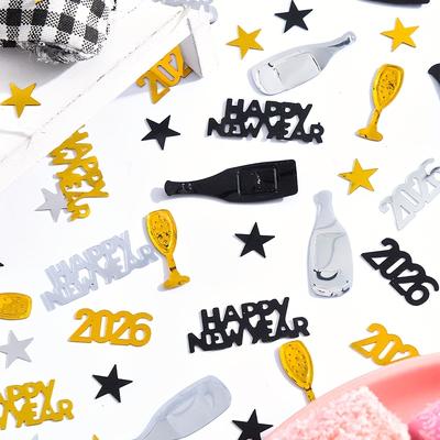 300 шт. Золотое и черное конфетти с блестками 2026 Украшения для вечеринки в канун Нового года с цифрами 2026, вырезки «С Новым годом»