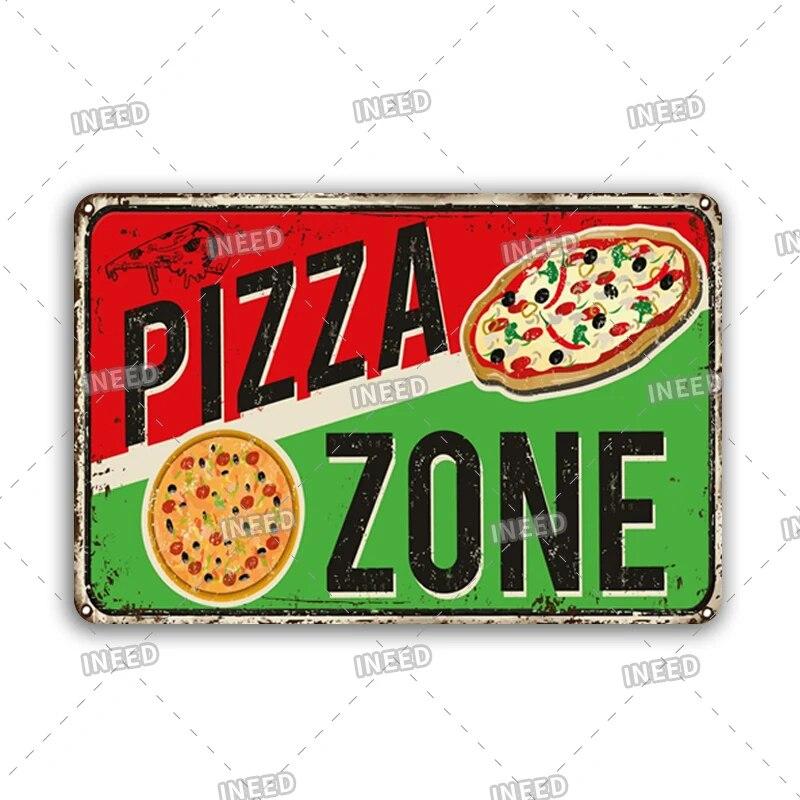 Pizza Zone Metal Poster Tin Plate Ice Cream Hot Dog Vintage Kitchen Iron Painting For Restaurant Party Home Wall Decoration