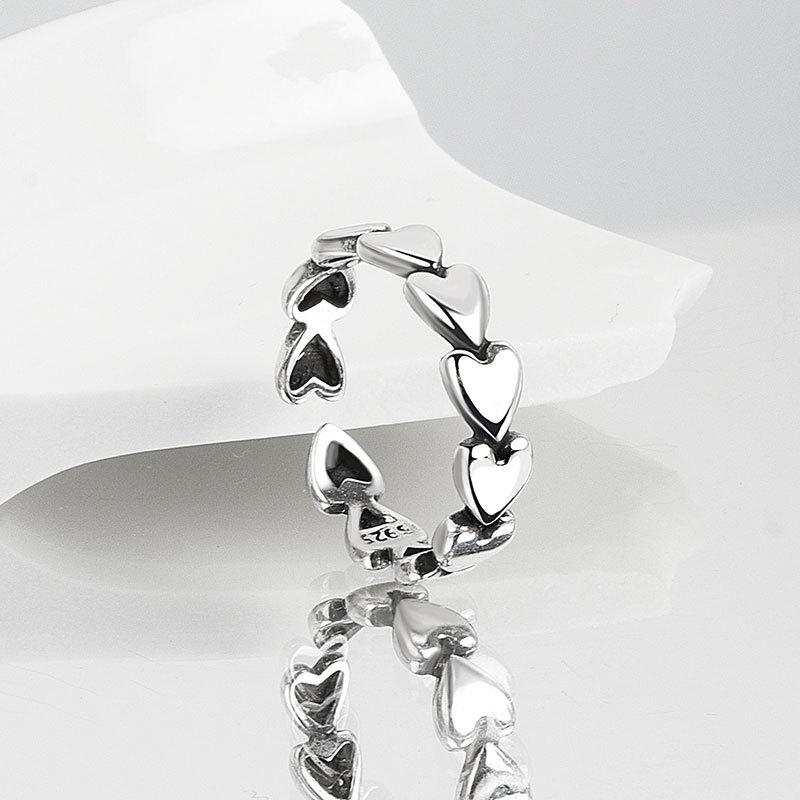 Silver Color Love Heart Connecting Ring Female Fashion Charm Temperament Elegant Couple Gift Dropshipping Trendy Wholesale