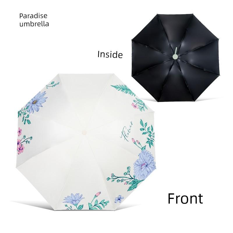 Paradise Umbrella 2026 New Lightweight Sun Protection Umbrella for Women, Manual Folding Dual-Use Sun and Rain Umbrella with Black Coating