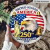 2D плоский, 1 шт. Круглый США 250-летие 2026 Алюминиевая подвесная табличка, Патриотический Белоголовый орлан Статуя Свободы Колокол Свободы Дизайн, Ретро Металлическая настенная