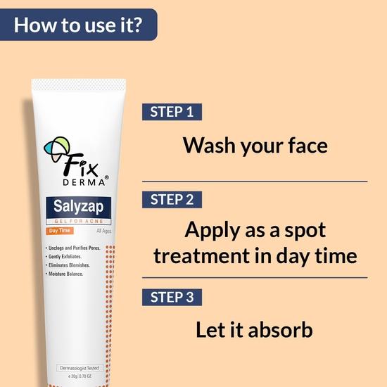 Fixderma Salyzap Дневной гель от прыщей, с салициловой кислотой, от шрамов от прыщей, от угревой сыпи, очищает поры, отшелушивает, для склонной к прыщам кожи, 20 мл
