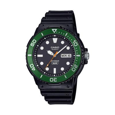 Мужские Аналоговые Часы - Коллекция CASIO MRW-230HJ-1E3JF, Черные с Зеленым Безелем, Оригинальная Модель