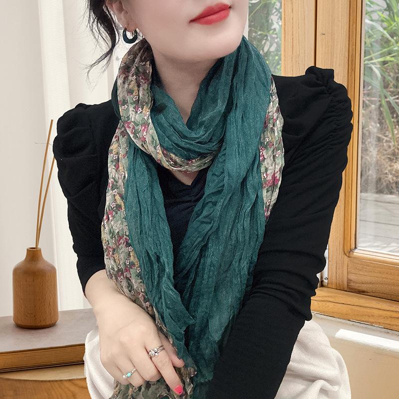 Small Floral Thin Mori Age-reducing Wrinkled Sunscreen Silk Scarf Women's Summer New Versatile Shawl Fashion Trends