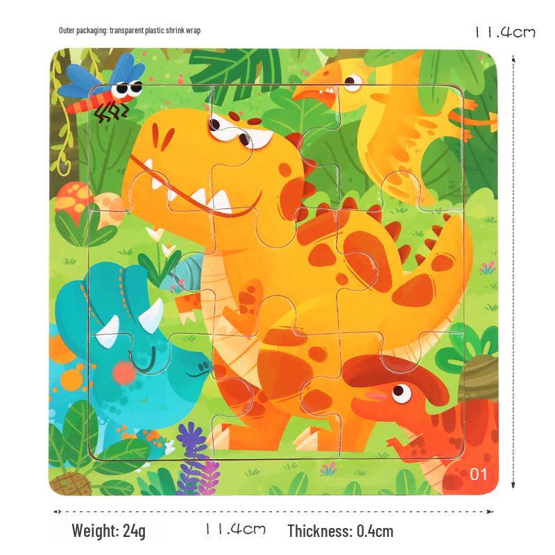 Деревянный пазл из 9 частей с мультяшными животными и транспортом для малышей - Развивающая когнитивная игрушка