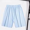 Mid-rise Elastic Waistband Pajama Shorts Ribbed Colorfast Breathable Wide Leg Men Ice Silk Pajama Pants Homewear