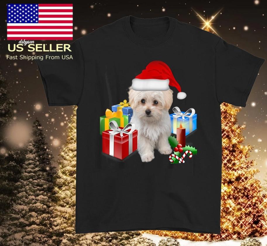 Cute Maltese Dog Christmas black T-shirt Unisex All sizes E32.5 Unisex T-Shirt