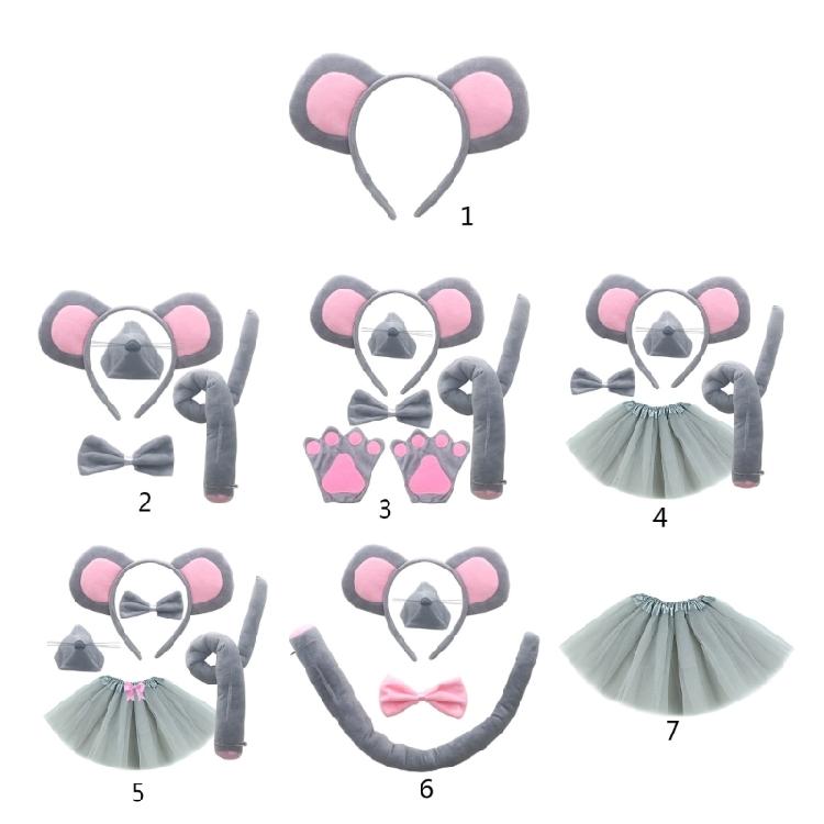 Little-Mouse Costume Accessories Set Mouse Ears Headband,Bowtie,Nose,Gloves Tail