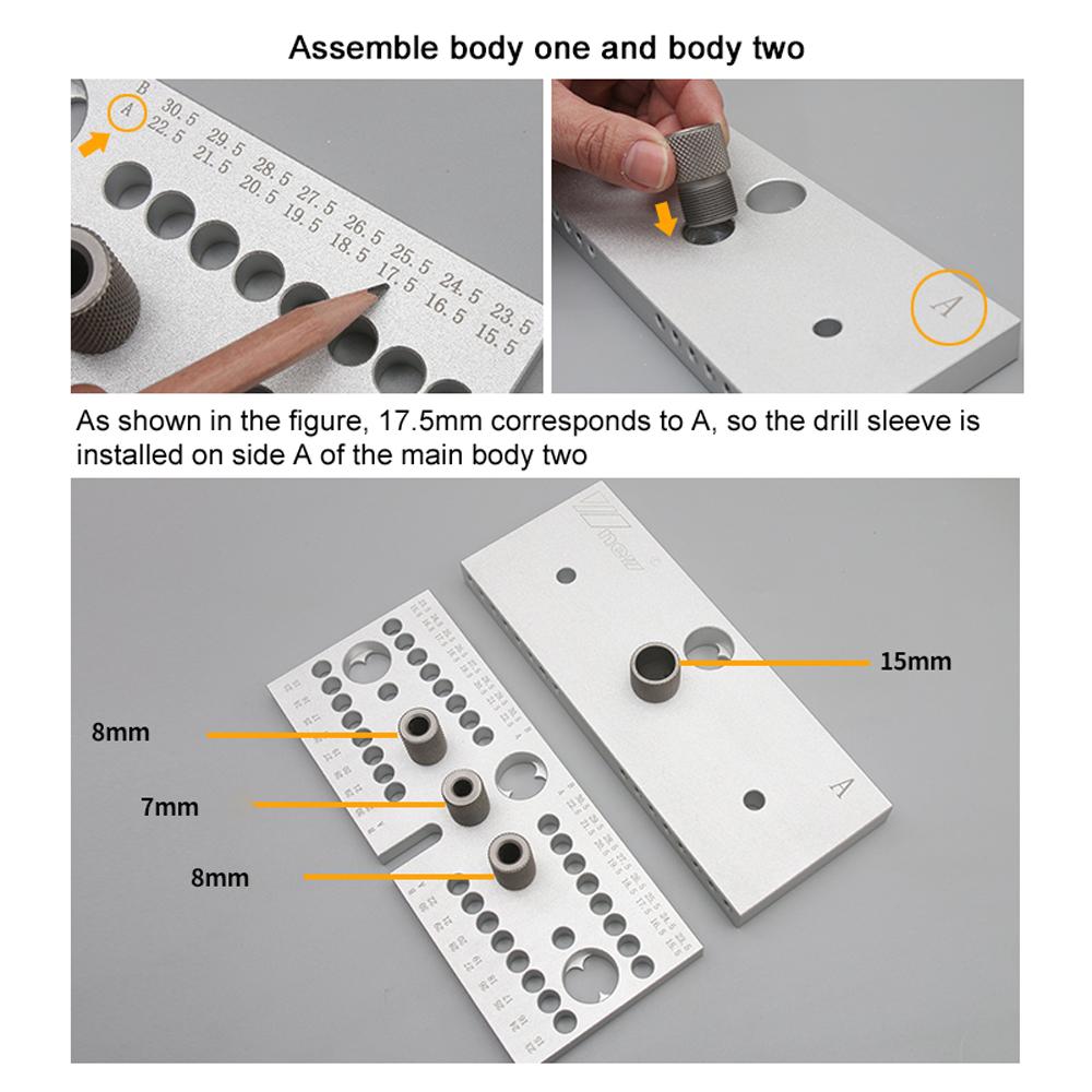 3 In 1 Woodworking Doweling Jig Kit Adjustable Drilling Guide Puncher Locator Positioning Hole