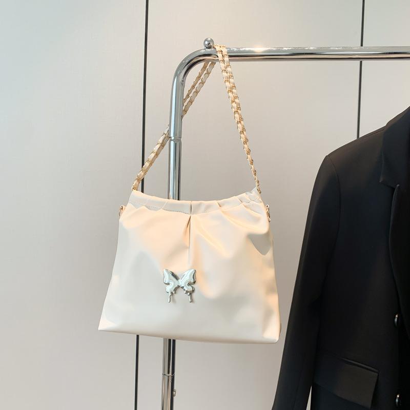 Женская сумка, модная сумка-ведро, фактура, бабочка, фурнитура, сумка через плечо, иностранный стиль, универсальная сумка-мессенджер с цепочкой