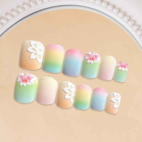 Ногти с клеем Красочное 3D-тиснение Квадратное короткое наращивание ногтей Полное покрытие