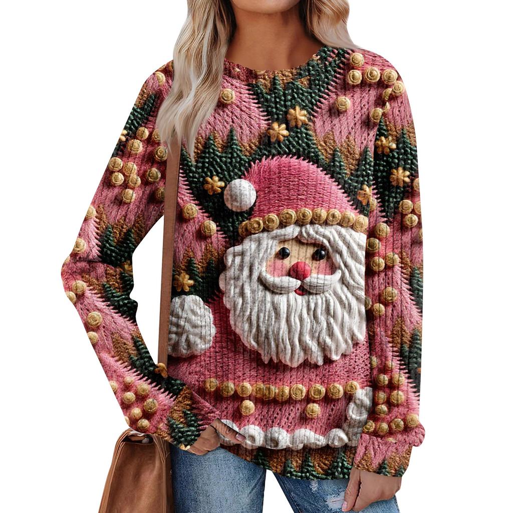 Women's Printed Lightweight Brushed-Cotton Round Neck Top