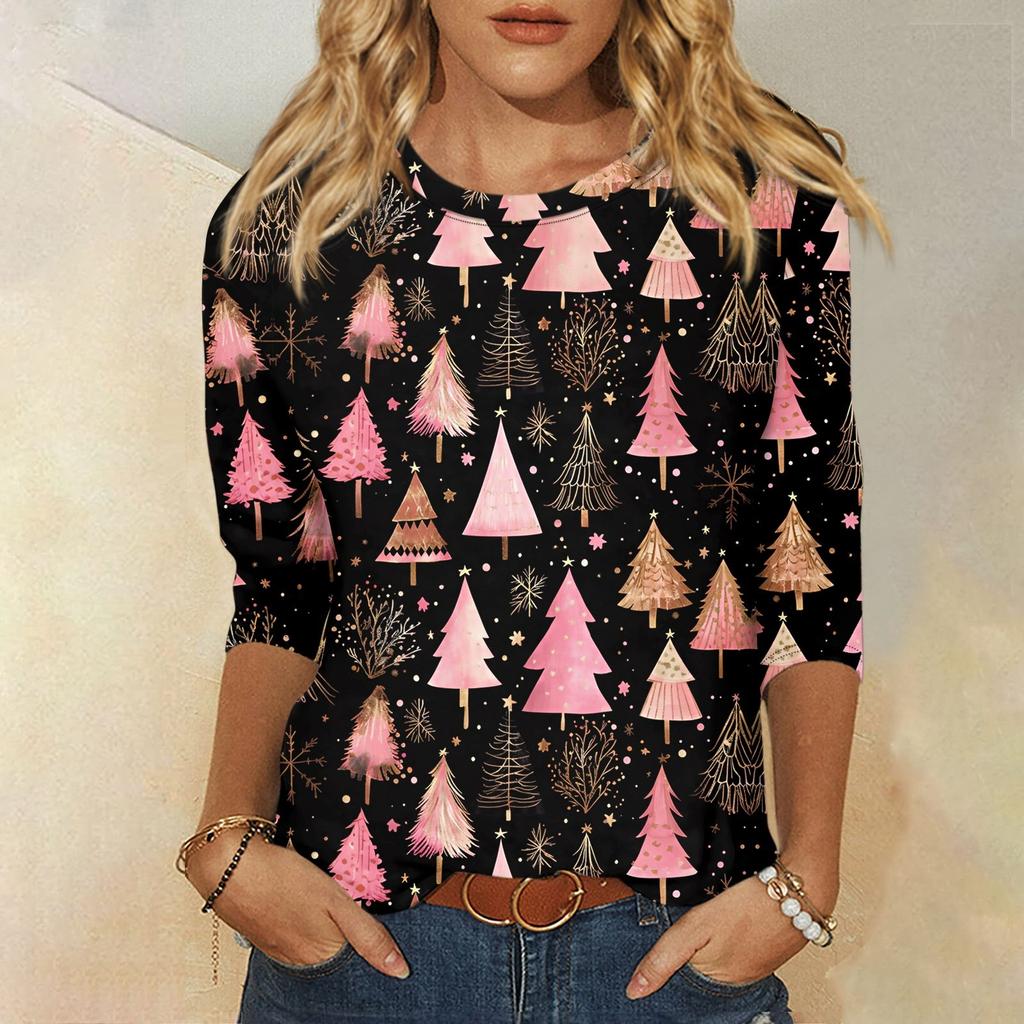 Рубашки с рукавом 3/4 для женщин, футболки с графическим принтом, блузки, повседневные базовые топы, пуловеры
