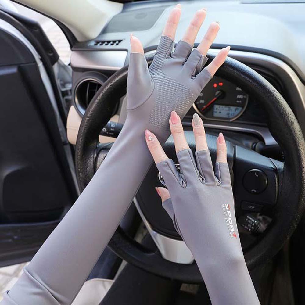 Two Fingers with Exposed Half Finger Ice Sleeves Sun Protection Anti-UV Arm Sleeves For Women
