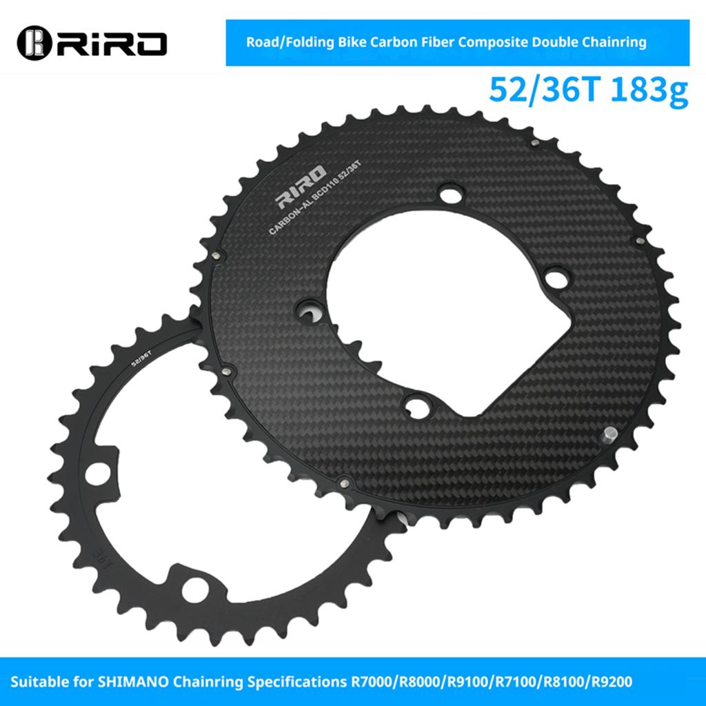 RIRO Carbon Fiber Chainrings 10-12S Super Light Road Bike Chainwheel 50-34/52-36/53-39/54-40T for Shimano 4-Bolts 110BCD Crank