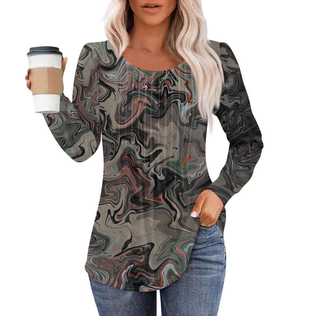 Рубашки с длинным рукавом для женщин, топы, нарядные повседневные блузки, плиссированные топы-туники с круглым вырезом