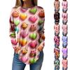 Tee Shirts For Women Casual Round Neck Long Sleeve Shirts Valentine's Day Printing Top Pullover