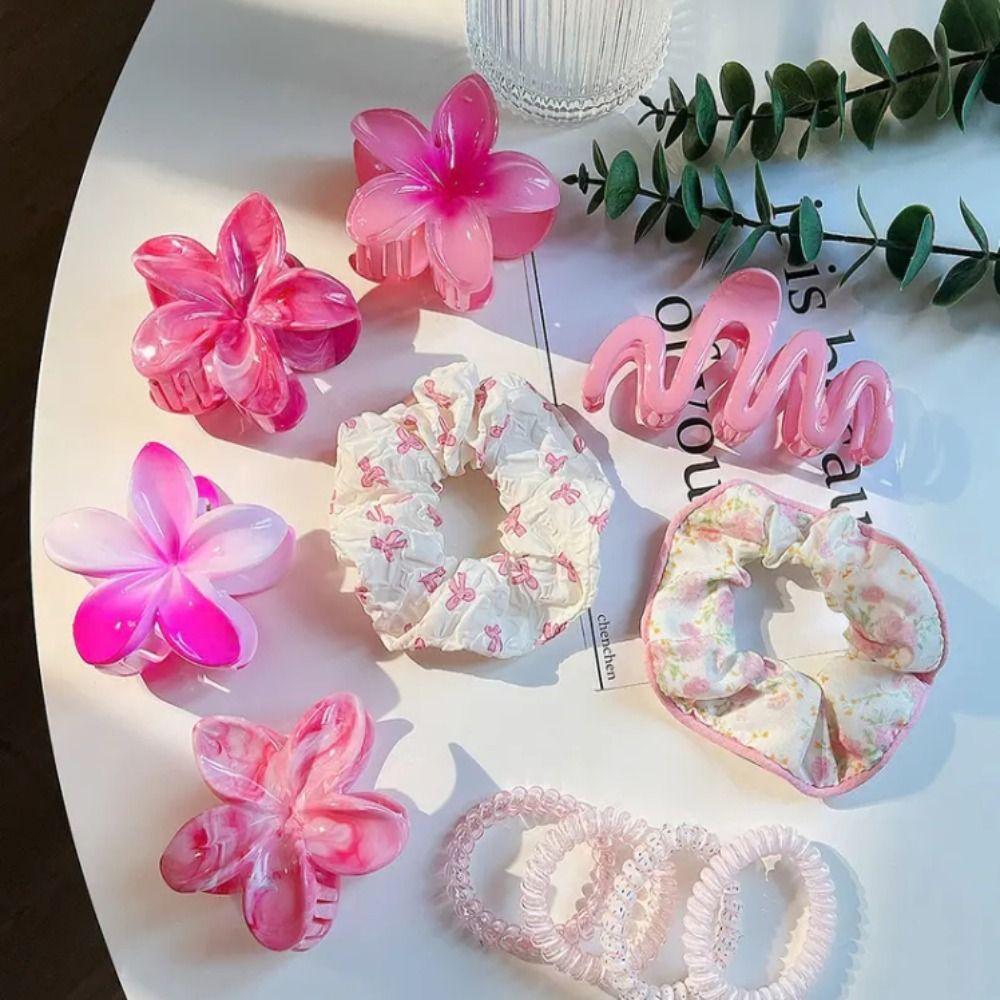 11pcs/Set Elastic Flowers Hair Clips Colorful Wave Shark Clips New Ponytail Holder Hair Accessories