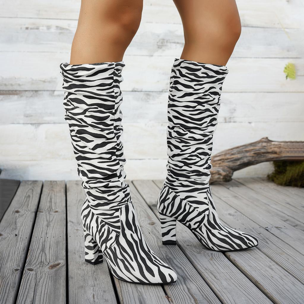 Autumn European And American Trend Striped Pointed Head Thick Heel High Women'S Boots Women'S Boots