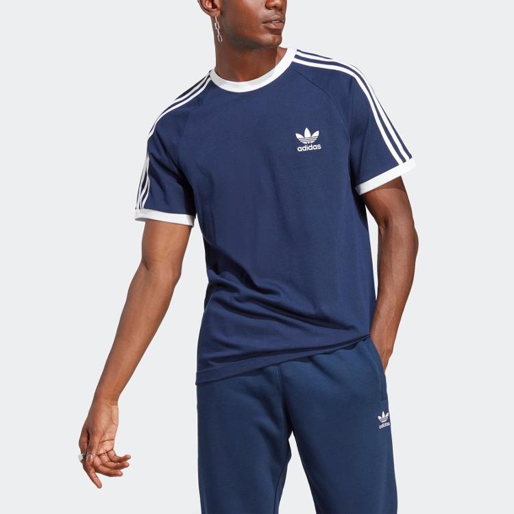 Adidas Футболка Adicolor Classics с тремя полосками, ночная индиго, мужская уличная одежда IA4850