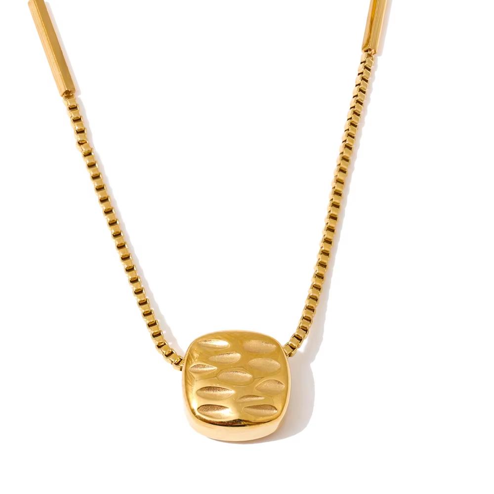 Eetit Waterproof Stainless Steel Removable Casting Square Pendant Necklace Chic Korean Distinctive Charming Jewelry Wholesale