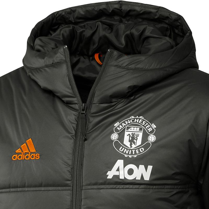 Adidas Mufc Outdoor Sports Hooded Cotton Jacket Winter Men Jacket Military-Green FR3682