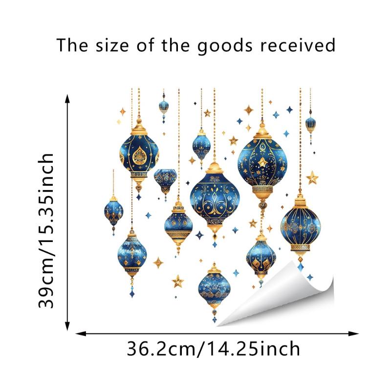 Новые настенные наклейки Ramadan Kareem, разноцветный фонарь, луна, звезда, наклейка на окно, декор Ramadan 2026, Eid Mubarak, украшение для мусульманской вечеринки