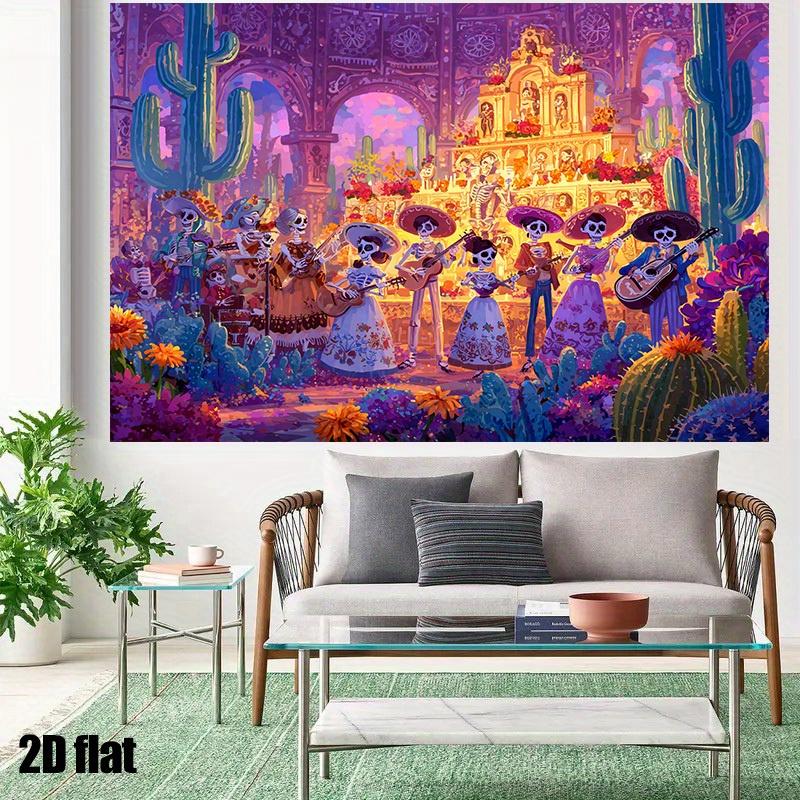 1Pcs 2D flat banner Halloween background fabric, filling the holiday with Mexican skull themed art