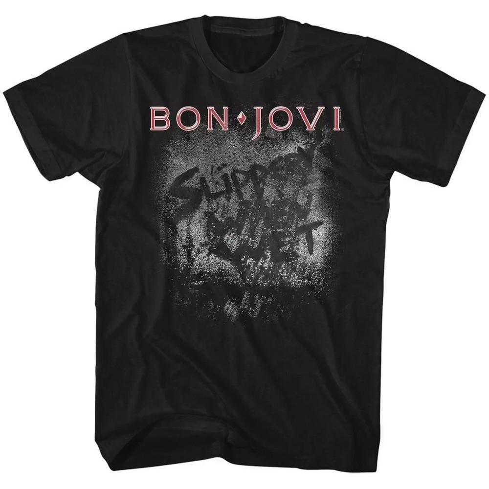 Bon Jovi Slippery When Wet Black Adult TShirt Full Size Black Unisex T-Shirt
