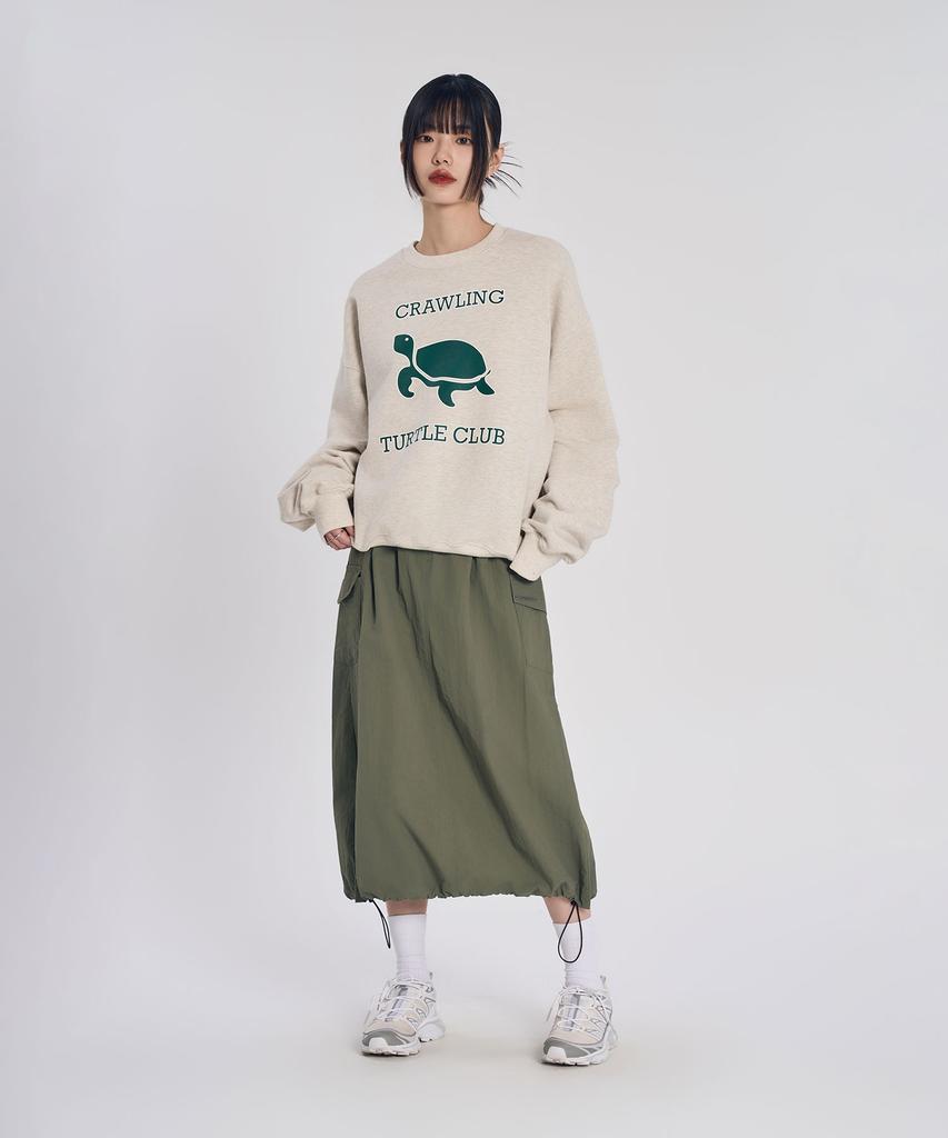 Slow Record House Nylon Cargo Long Skirt_Khaki