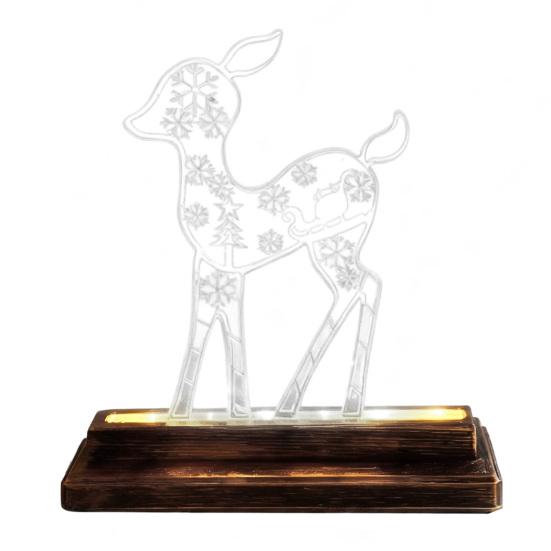 Metal Lighted Christmas Deer Decoration Light Up Reindeer Figurine with Wooden Base for Indoor Outdoor