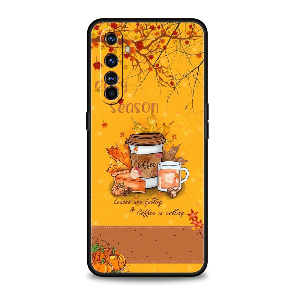 Кофейный чехол с тыквой и осенними листьями для Realme C67 C63 C55 C53 C35 C25 C21 GT 2 3 5 6 10 11 12 13 Pro Plus 5G Мягкий чехол из ТПУ для телефона