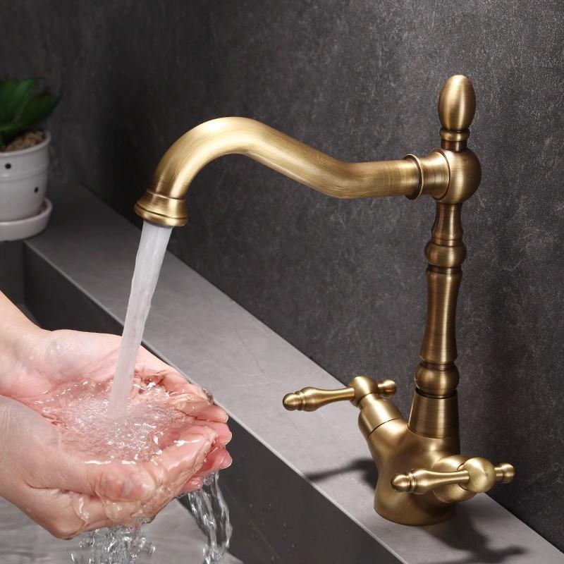 Tuqiu Antique Bathroom Faucet Brass Bathroom Basin Faucet Cold Hot Water Mixer Lavotory Faucet Sink Tap Deck Mounted  Tap
