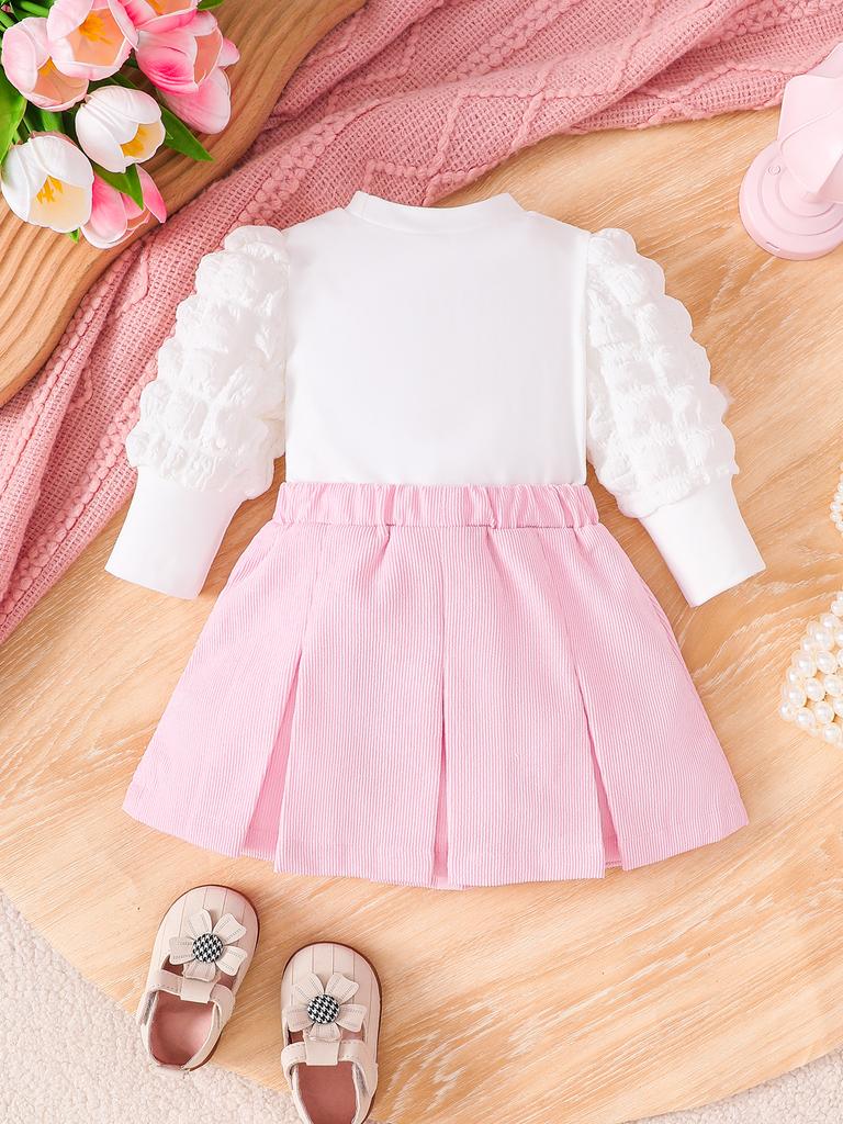 Наряд для девочек Топы с длинным рукавом с принтом и юбка Детские комплекты одежды Размер