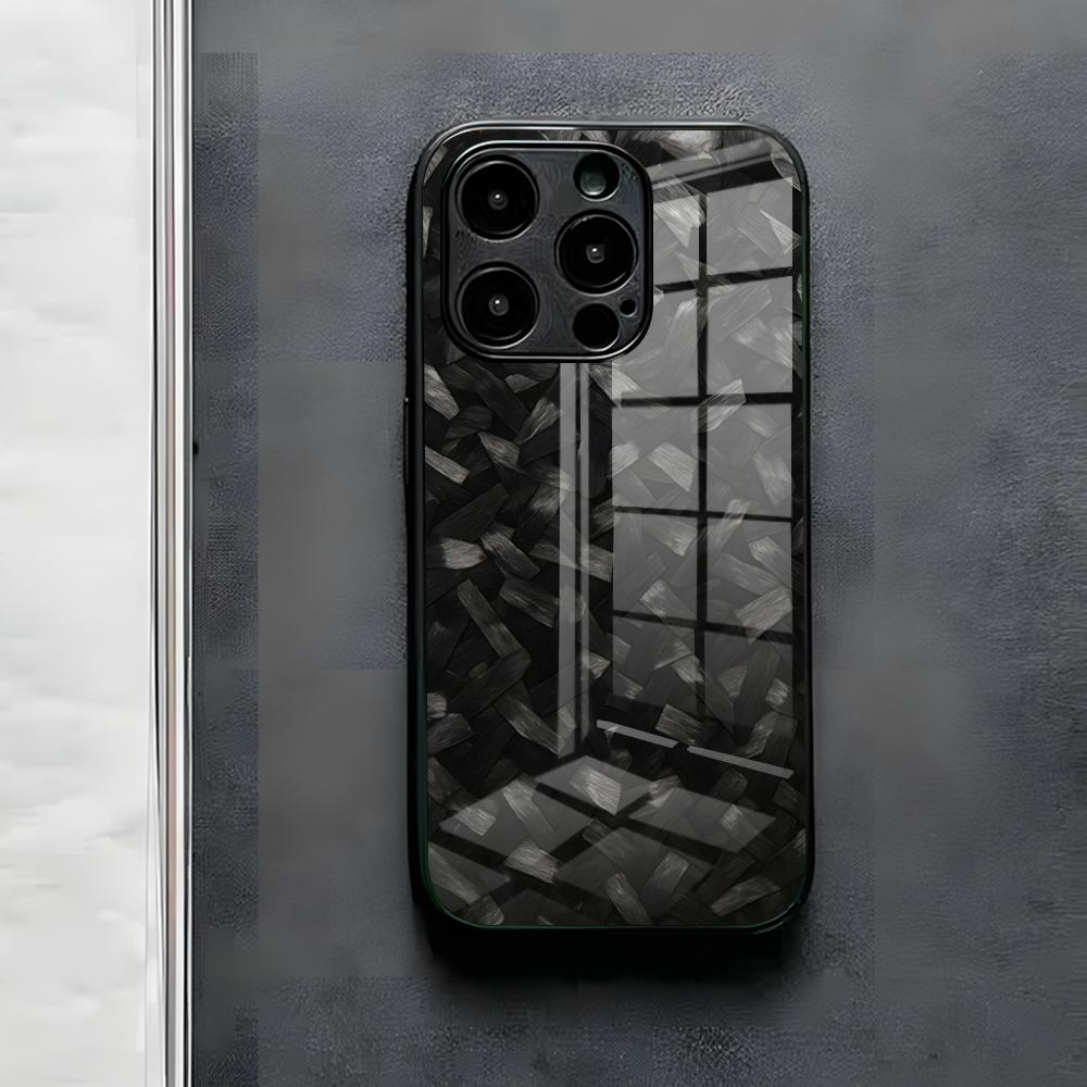 Чехол для телефона Fundas из кованого карбона для IPhone 17 Air 16 E Pro Max 15 14 13 Mini 12 Pro 11 Max Plus Черная стеклянная крышка