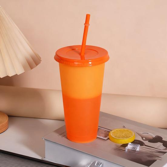Color Changing Plastic Tumbler with Straw 24oz Reusable Cold Water Cup