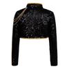 Shiny Sequins Stage Jacket for Girls, Long Sleeve Singer Cosplay Costume with Braided Trimming & Chains for a Complete Look