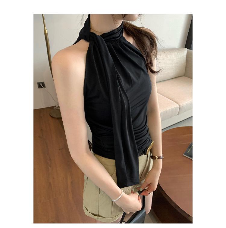 Тайский топ без рукавов с завязками на шее - Уникальный летний дизайн с открытыми плечами для женщин 2026