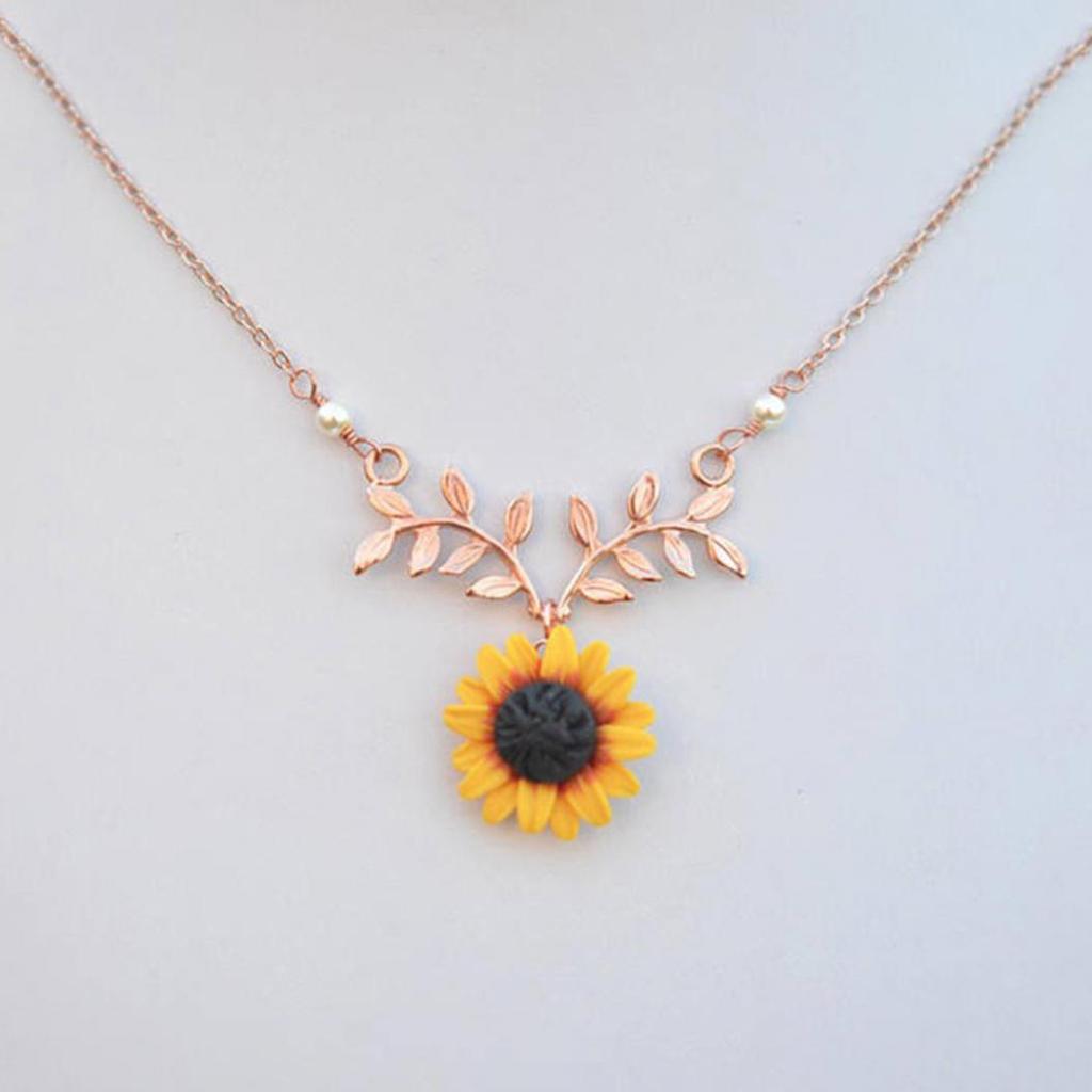 Cute Sunflower Leaf Branch Pendant Women Clavicle Necklace Jewelry Birthday Gift