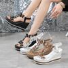 New Platform Waterproof Table Women's Shoes Wedge Heel Sandals Butterfly Pearl Bright Diamond Word with Sandals
