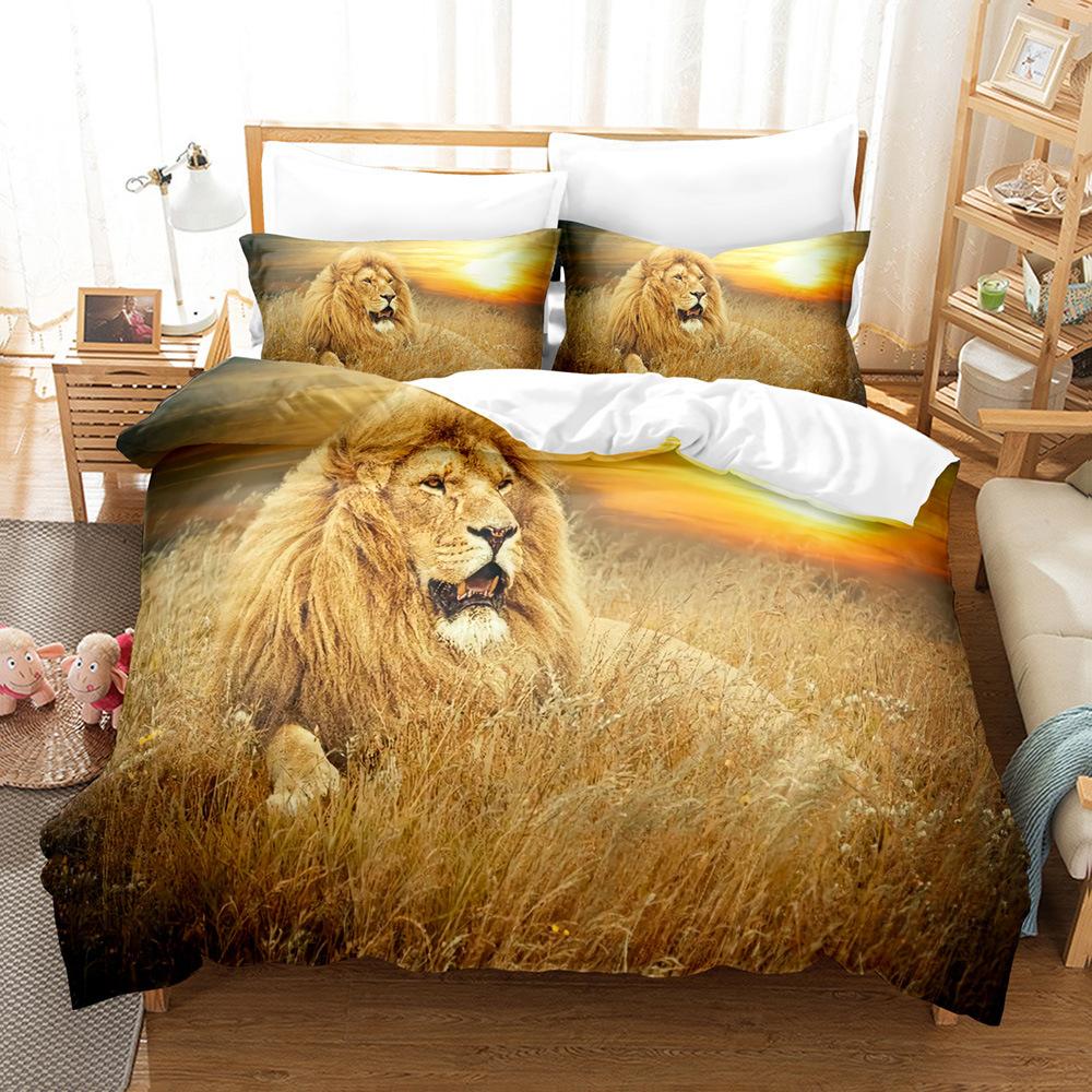 3D Digital Printing Lion Three-Piece Home Textile Bed Sheet Kit Bedding Kit