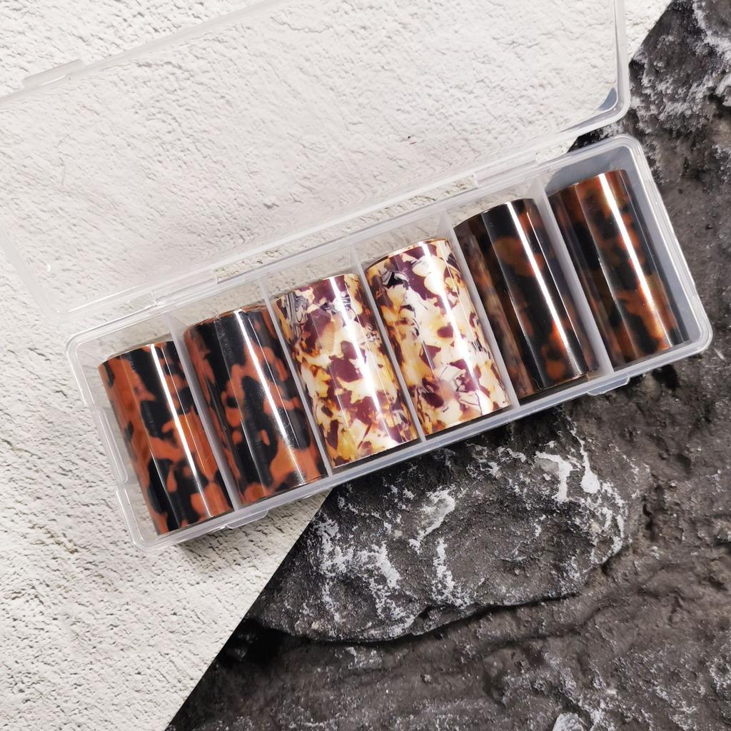 Зимнее звездное небо Осенние наклейки с леопардовым принтом Фольга для ногтей Черепаховый панцирь Янтарь