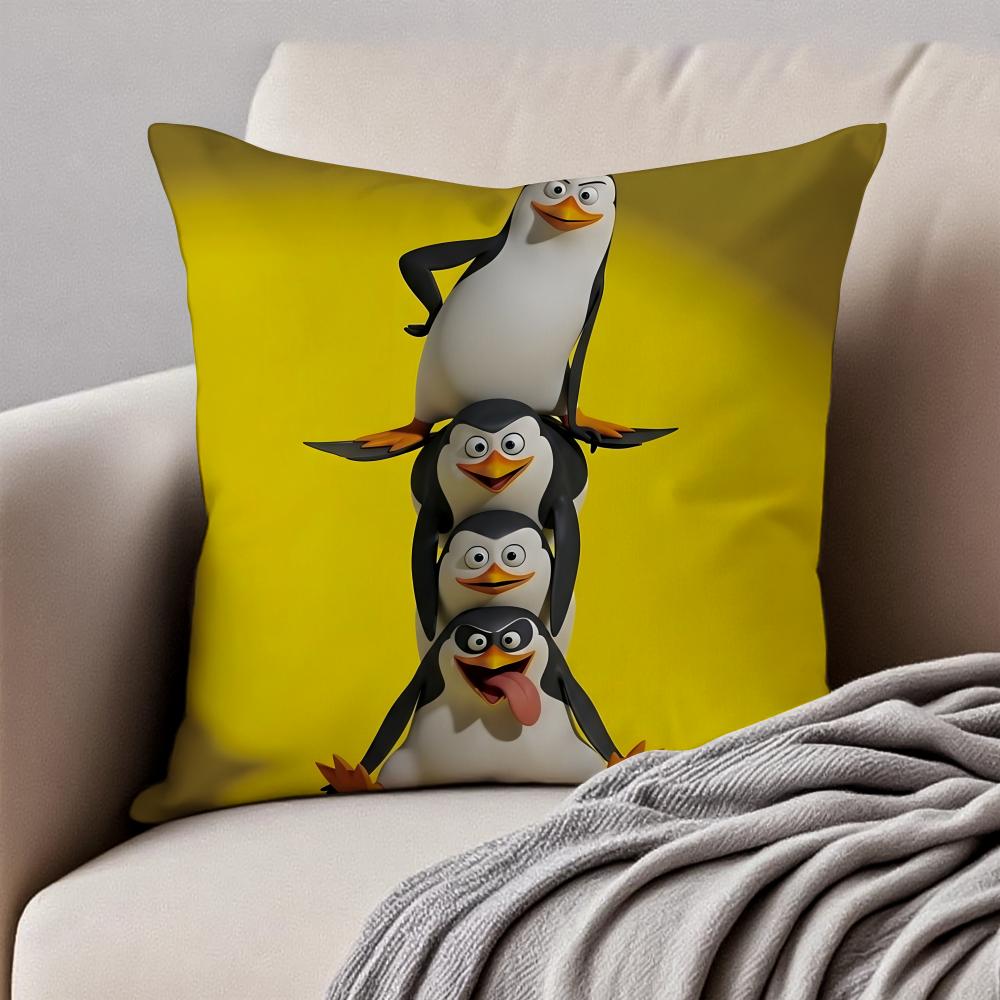 tThe Penguins of Madagascares Cushion Cover Pillowcase Antidustmite Invisible Zipper Short Plush Sofa Cushion