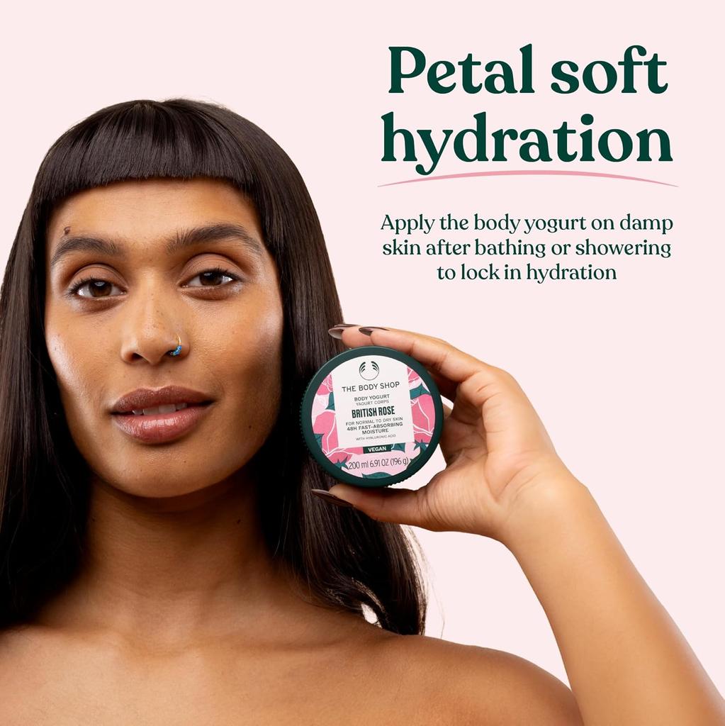 The Body Shop Vegan British Rose Body Yogurt 200 Ml Hydrating Moisturizer for Soft Skin