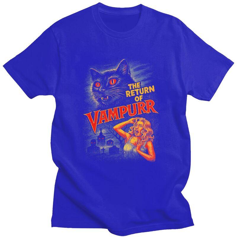 Vintage Retro Vampurr Horror Cat T Shirts Pure Cotton Tees Shirt Summer O Neck Tshirts Casual Short Sleeve Clothing For Men