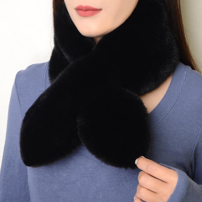 1PC Fashion Cross Solid Color Female Scarf Warm Thickening Peach Heart Collar Scarf Fake Rabbit Fur